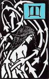 T card, with image of woman in thorns