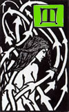 T card, with image of woman in thorns