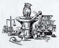 owl and apothecary instruments